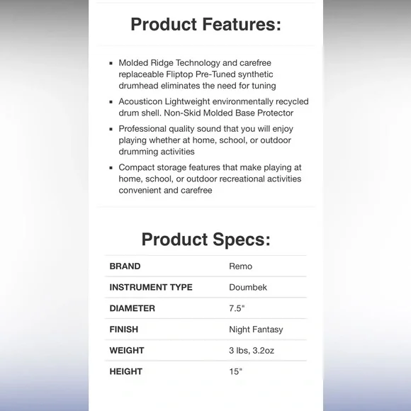 Remo Doumbek Drum 7.5" in Night Fantasy Finish - Picture 7 of 7